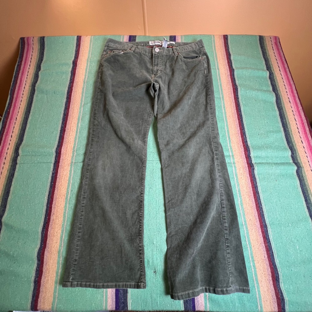 Old Navy Corduroy Pants Womens 14 Short Green Bootcut Stretch Y2K Casual